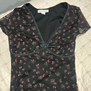 Aeropostale Black Floral Mesh Top